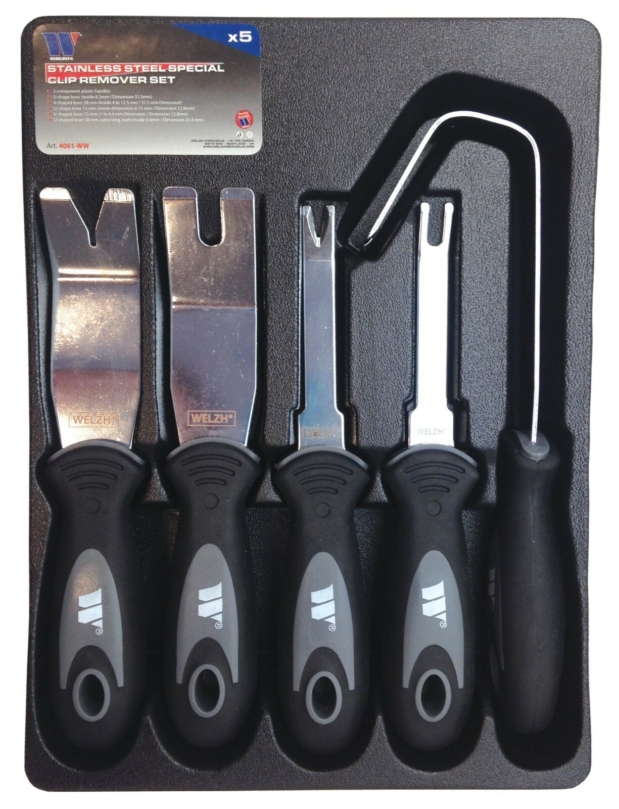 Welzh Werkzeug 5-Piece Stainless Steel Special Trim Clip Remover Set 4061-WW