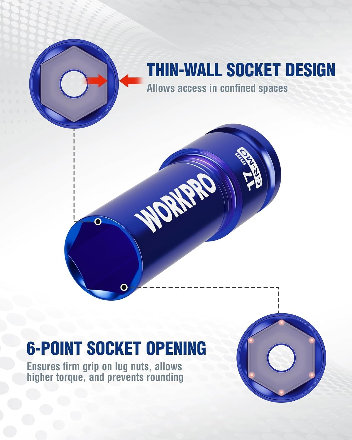 1/2″ Drive Lug Nut Impact Duty Socket, 17mm Deep Thin Wall Socket, Made of C…