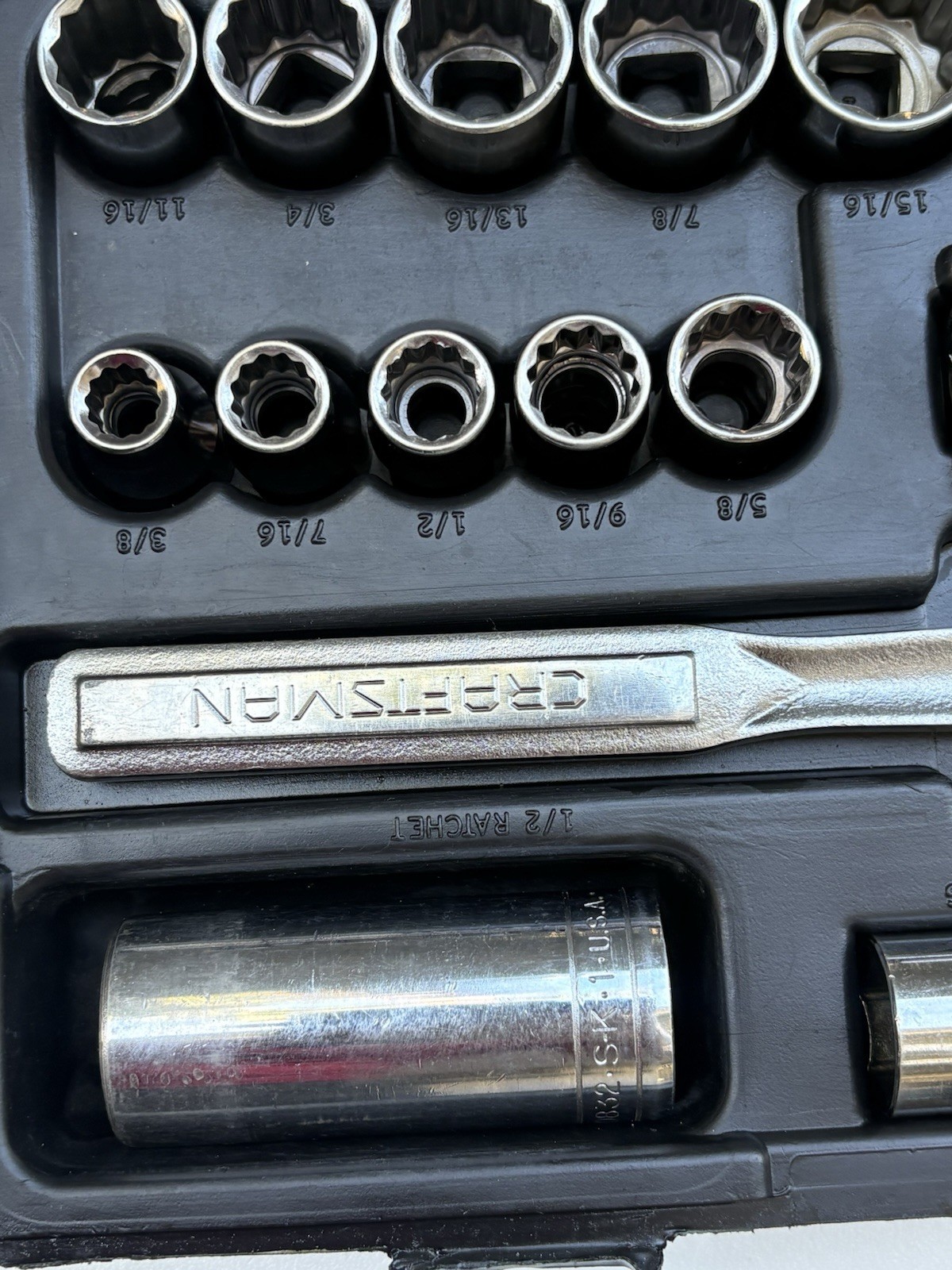 18pcs Vintage Craftsman 1/2” Ratchet ,Socket Set, 1w/ Spark Plug Sockets & Case