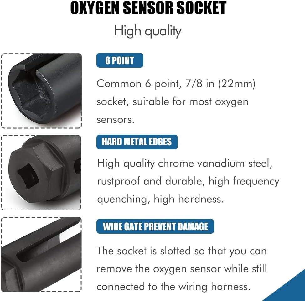 Oxygen Sensor Socket with Side Wire Cutout 3/8″ Inch Drive x 7/8″ (22mm) fits