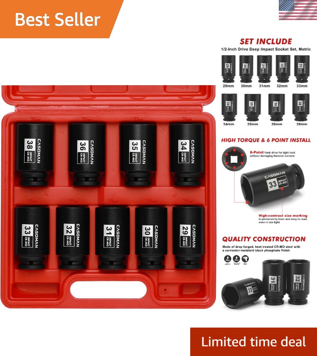 large socket set 1/2- Inch Drive Deep Spindle Axle Nut Impact Socket Set, 6 P…