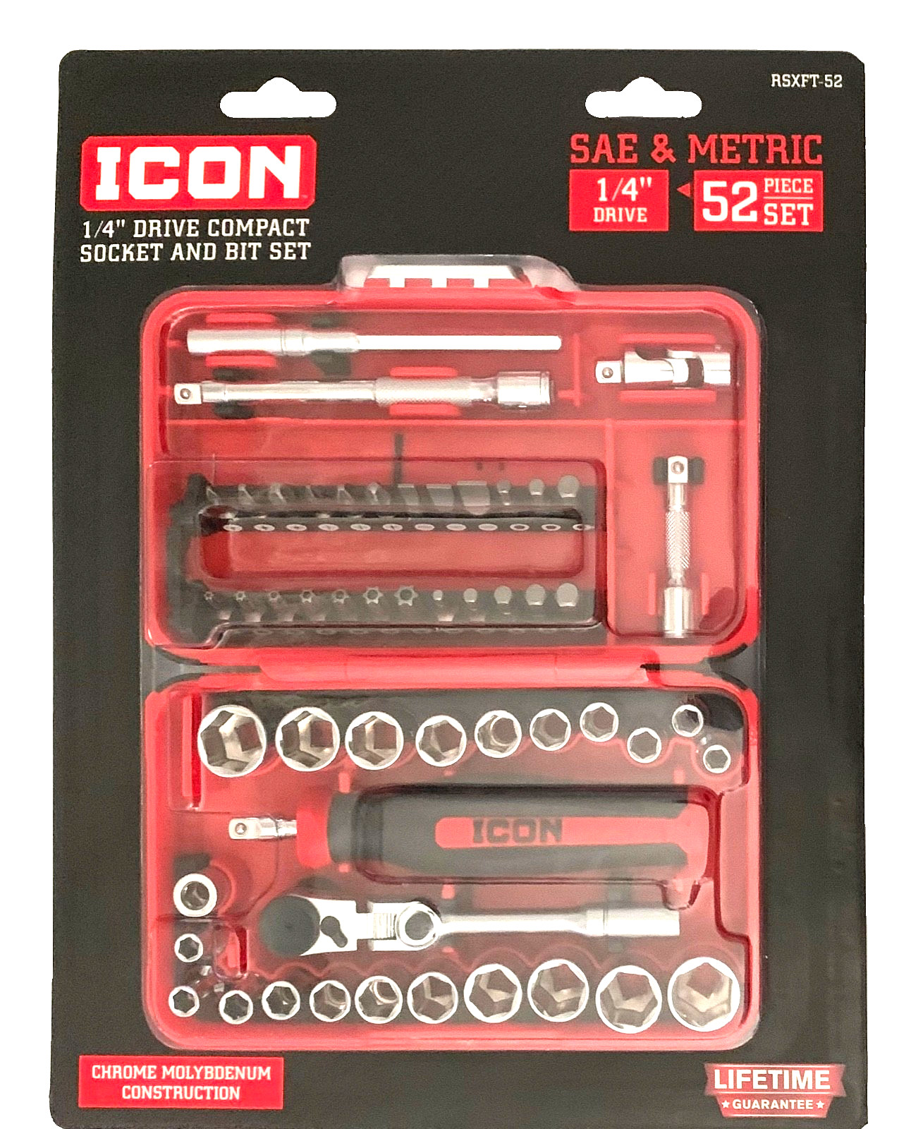 ICON (RSXFT-52) 1/4 in. Drive Compact Socket & Bit Set, 52-PCS, New (FREE SHIPP)
