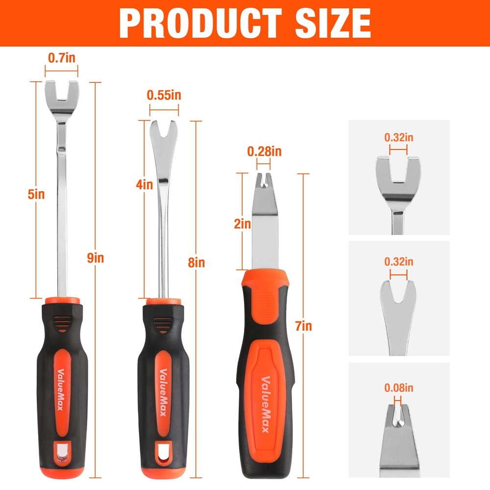 VALUEMAX 3PCS Heavy Duty Trim Removal Tool Staple Remover Pry Tools Clip Removal