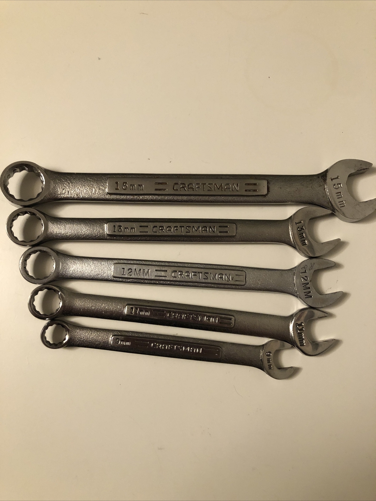 Vintage Craftsman Metric Combination Wrench Set, 9mm, 11mm, 12mm, 13mm, 15mm