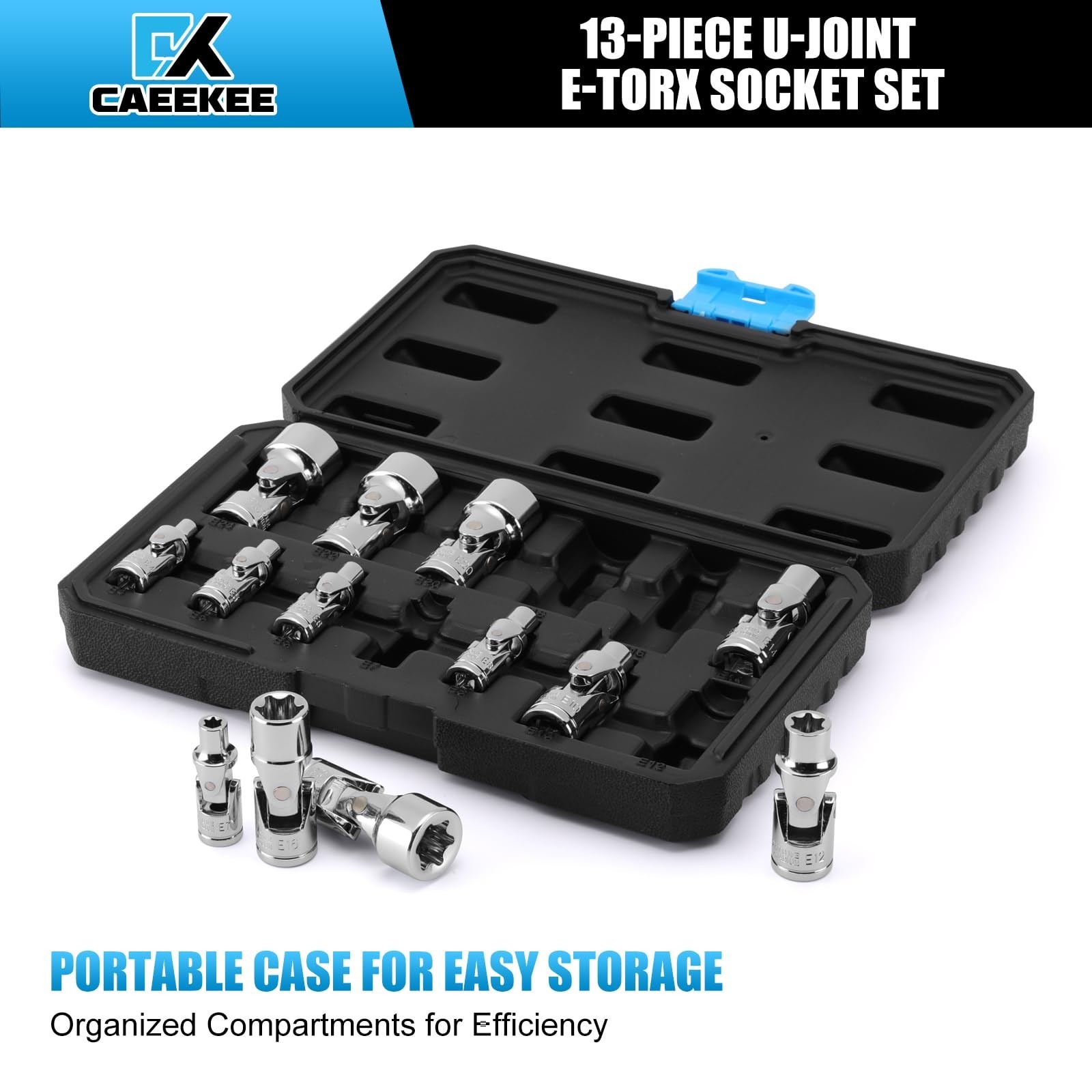 13-Piece Universal External Star Socket Set, 1/4″ & 3/8″ Drive, CR-V, Storage Ca