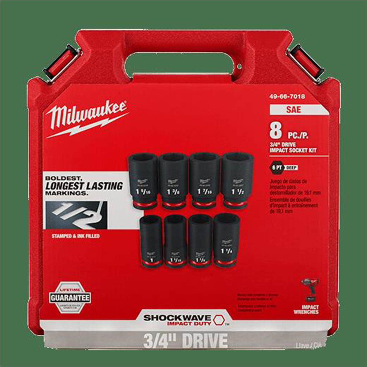 Milwaukee Tool 8PCSHOCKWAVE Impact Duty 3/4″ Drive SAE Deep 6 Point Socket Set
