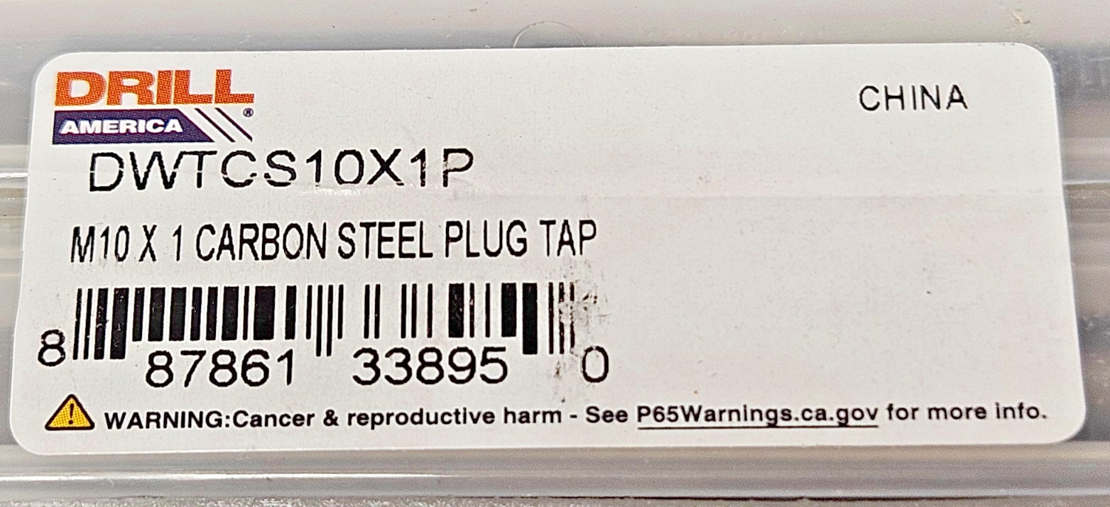 M10 X 1.0 Metric 10MM Carbon Steel Plug Tap Irwin Hanson 1738 4 FL