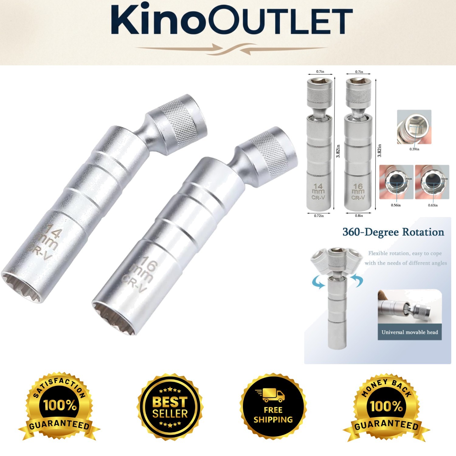 2PC Magnetic Swivel Spark Plug Socket Set – 14mm & 16mm, 360-Degree Design