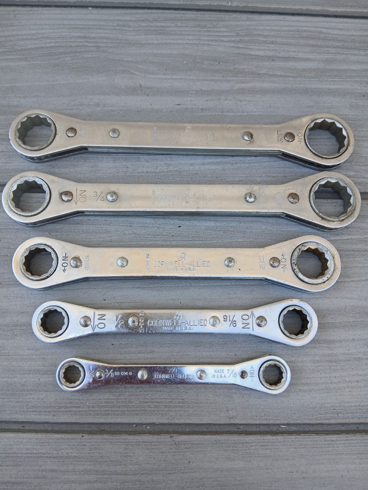 Vintage Cornwell Allied 5pc Set Standard SAE Ratcheting Double Box Wrench USA