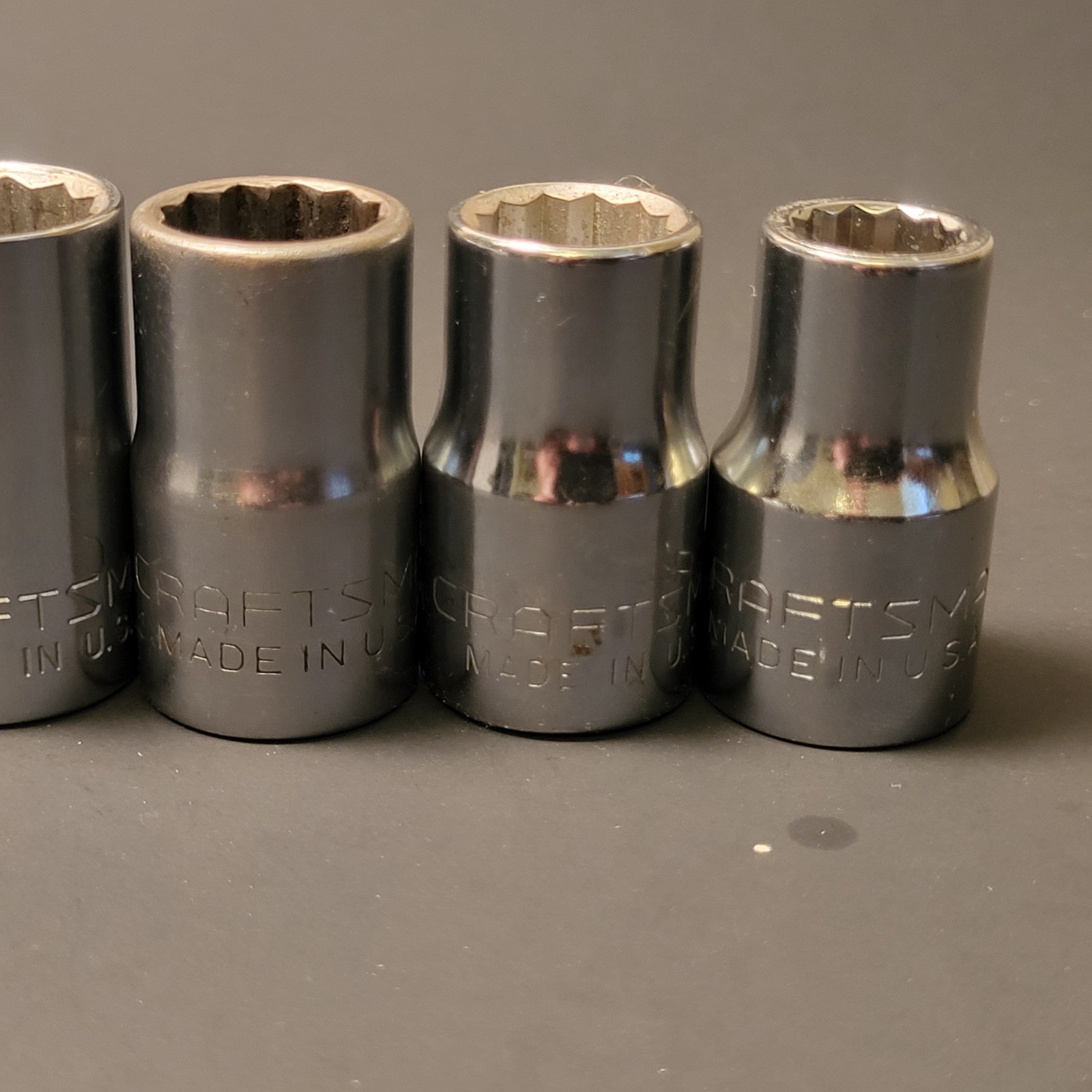 Craftsman made in USA 9 piece 1/2” dr socket set 12 pt 7/16” to 15/16”