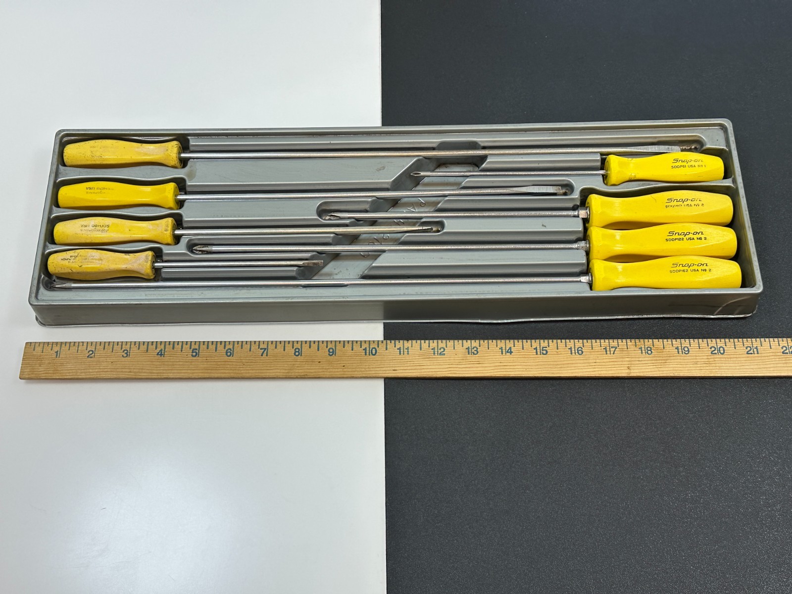 🇺🇸 Snap-on Tools USA 8pc Classic Yellow Hard Handle Cabinet XL Screwdriver Set