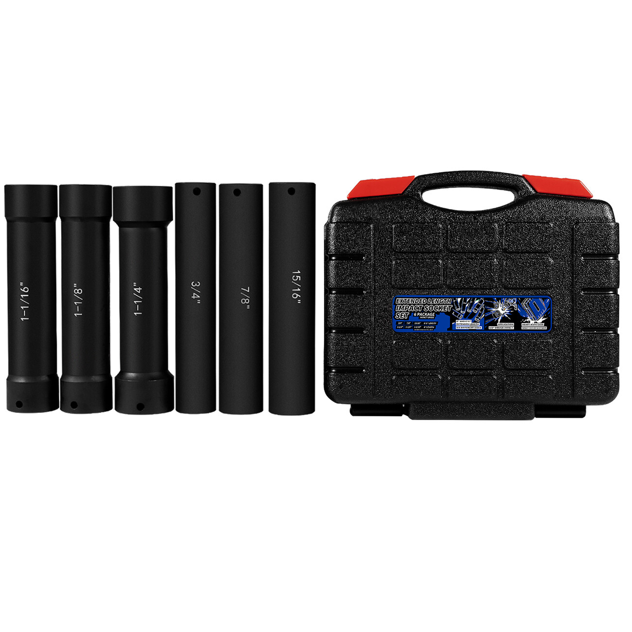 1/2″ Drive Extended Length Impact Socket 5 Size- 3/4” 7/8” 15/16″ 1-1/16” 1-1/8”