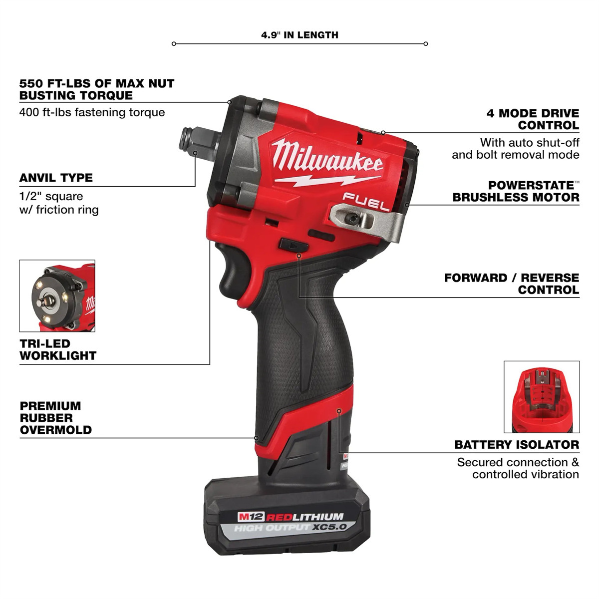 Milwaukee Tool M12 FUEL Stubby 1/2″ Impact Wrench Kit