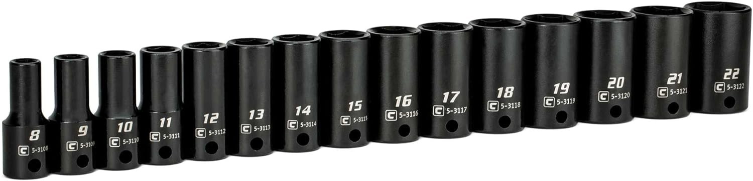 3/8 in. Drive Semi-Deep Impact Sockets Set, Metric, 8 to 22 mm 15-Piece