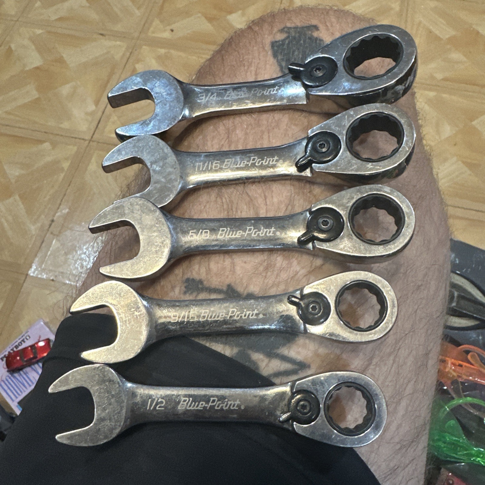 Blue Point Stubby Ratcheting Wrench 5 Piece Lot 3/4 11/16 5/8 9/16 1/2