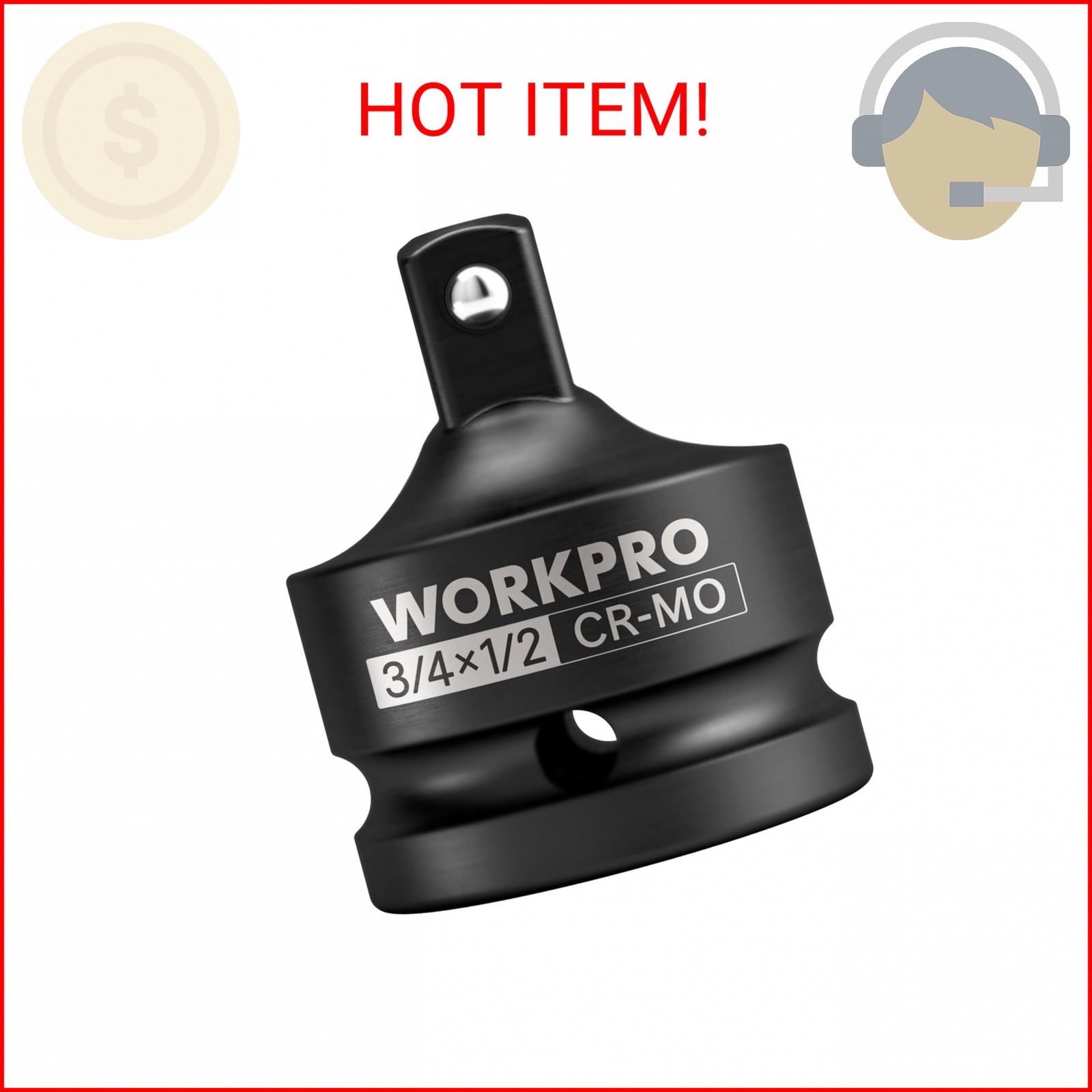 WORKPRO 3/4″ F to 1/2″ M Impact Socket Adapter, Cr-Mo Steel, Socket Adapter Set