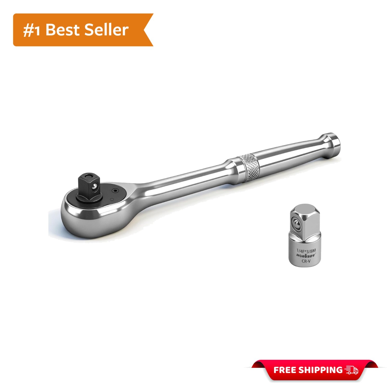 1/4″ Drive 90-Tooth Quick-Release Ratchet Handle with 1/4″ to 3/8″ Adapter, R…