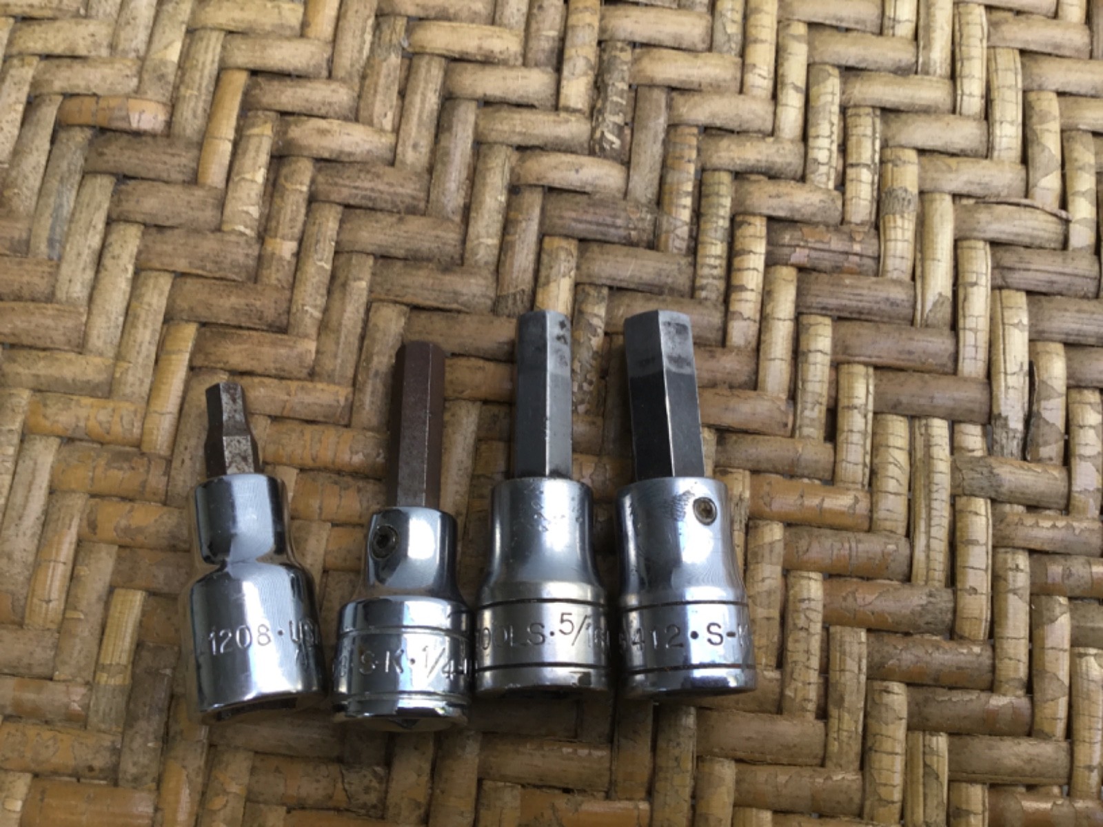 4pc, SK Tools Hex Bit Socket 3/8″ Dr 41208-45412 Chrome Hex Bit Sockets USA