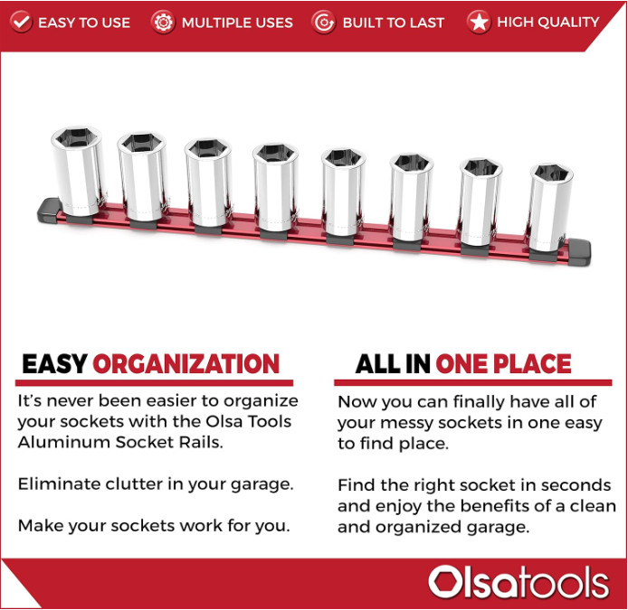 Olsa Tools Socket Organizer (3/4-Inch Drive, Red) – 3/4-Inch Red