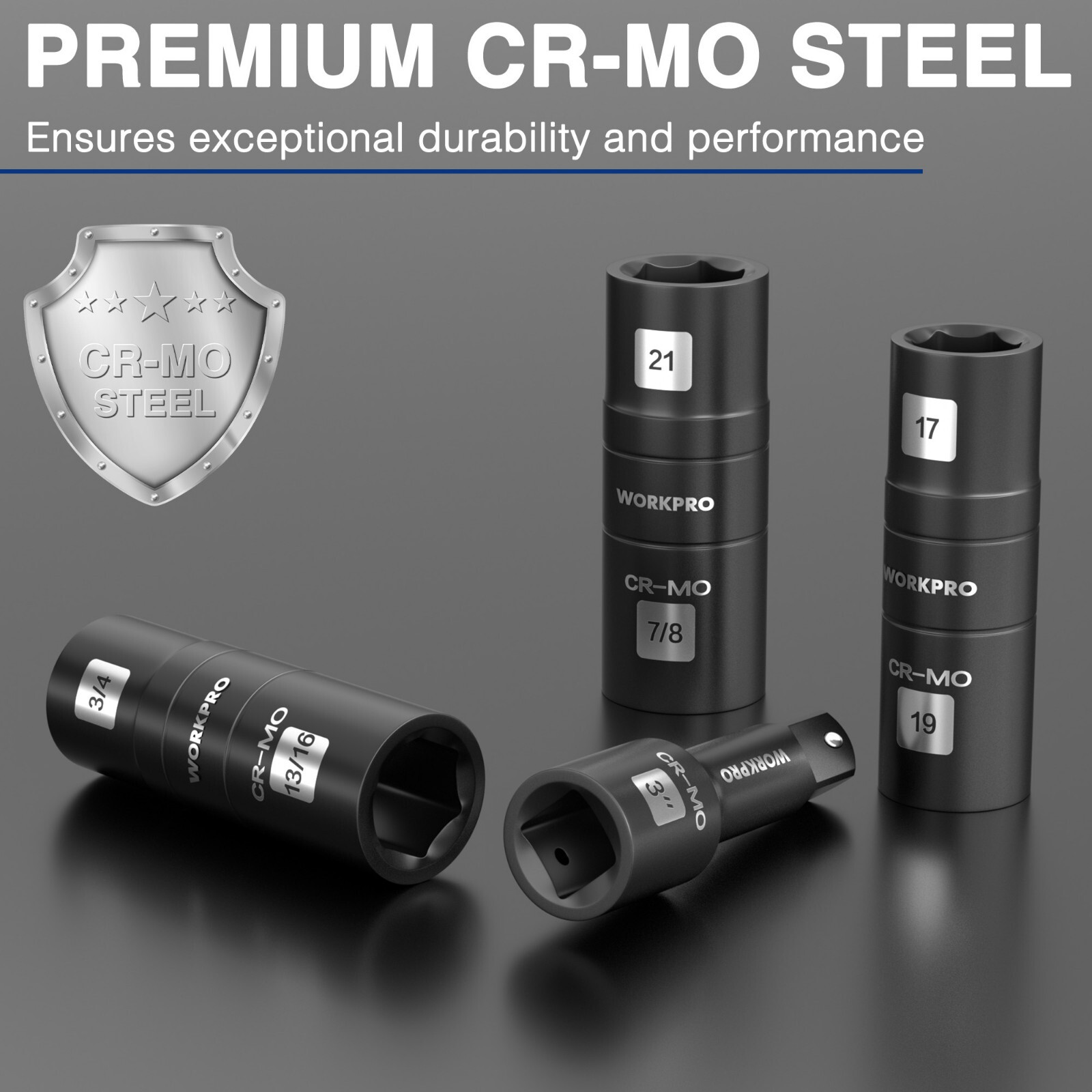 WORKPRO 4PCS Impact Socket Set 1/2″ Drive Wheel Socket Set Cr-Mo Steel Dual-Head