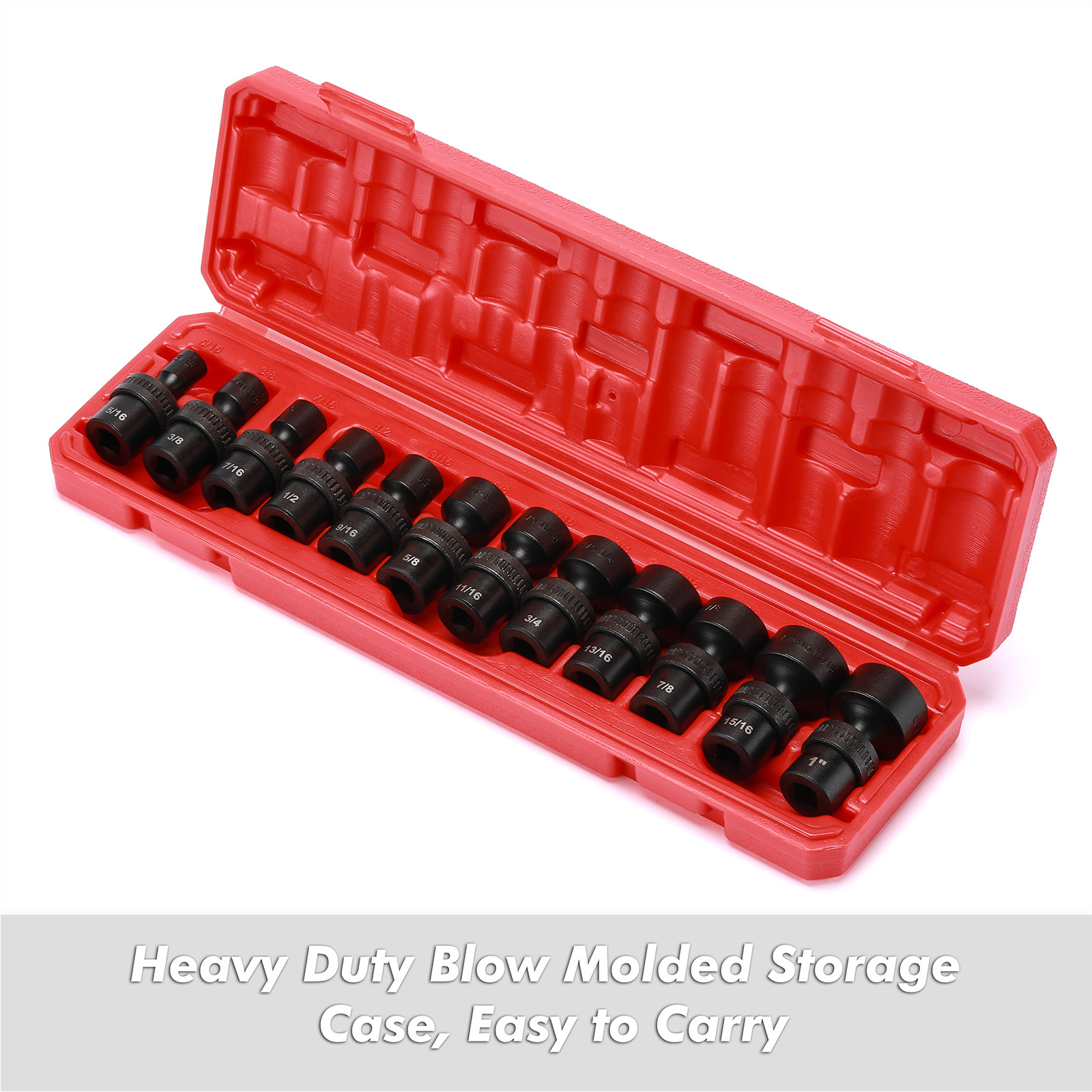 12 Pieces 3/8-Inch Drive Shallow Universal Impact Socket Set SAE, 5/16″-1″ CR-MO