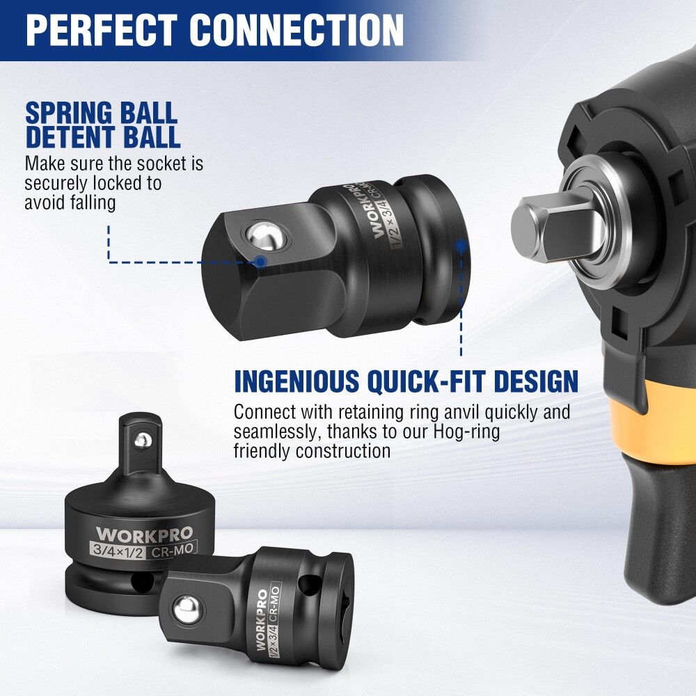 WORKPRO Impact Socket Adapter 1/2″ F to 3/4″ M Cr-Mo Steel Socket Adapter Set