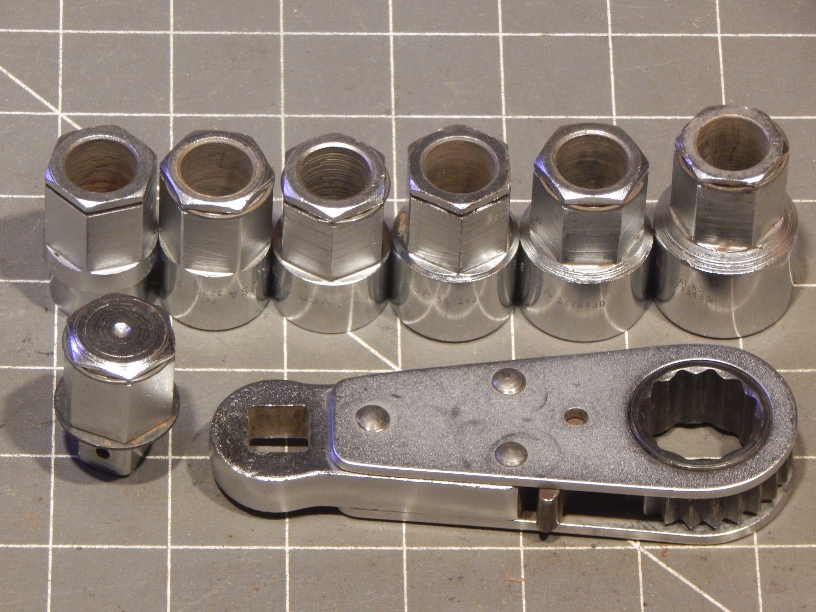 Snap On 8Pc SAE Pass Through Alignment Socket 7/8″ Ratchet Set 5/8″ 15/16″ 12Pt