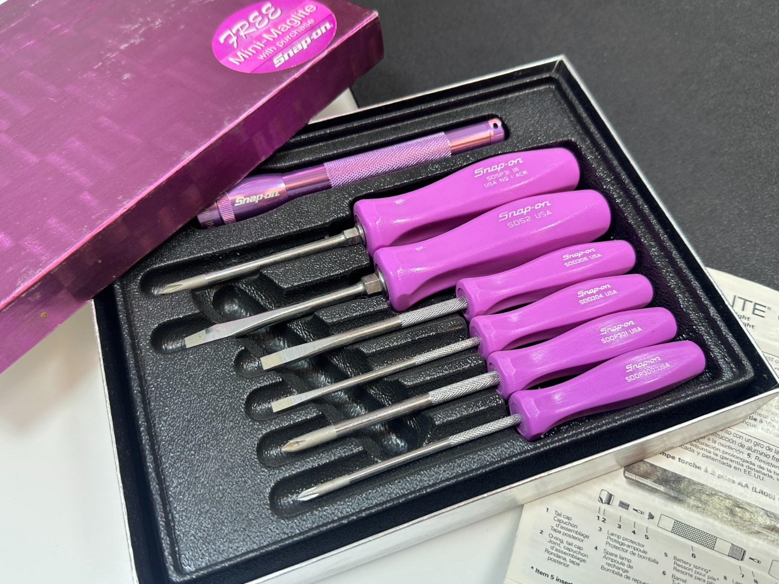 Snap-on Tool USA SDSMOMX RARE 7pc LIGHT PINK Hard Handle Screwdriver Set Maglite