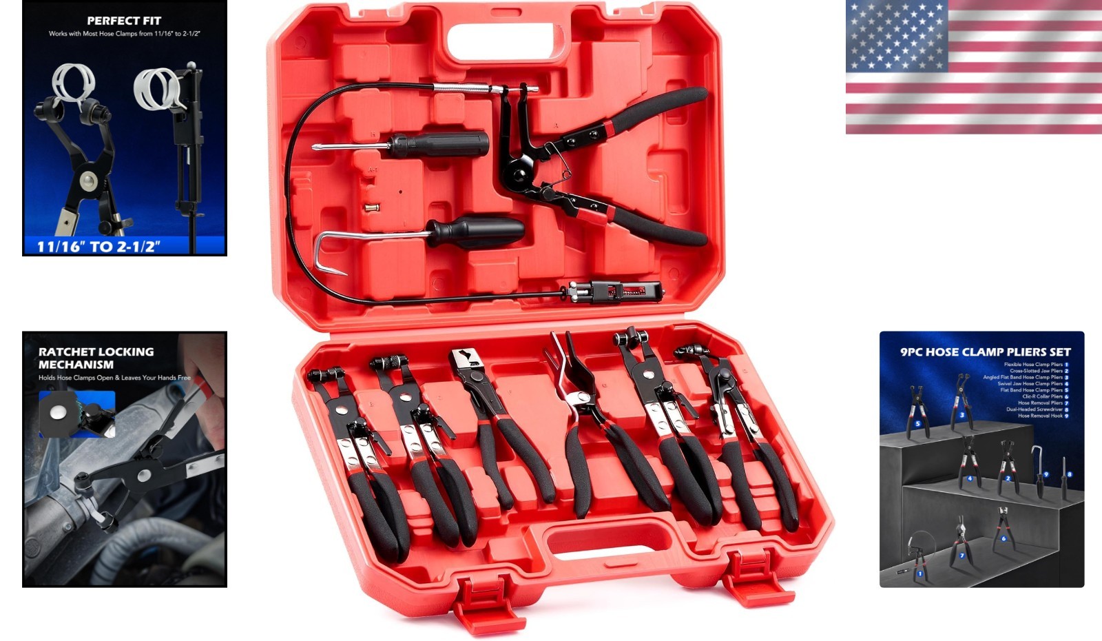 Long Flex Wire Pliers Set for Radiator & Heater Hoses