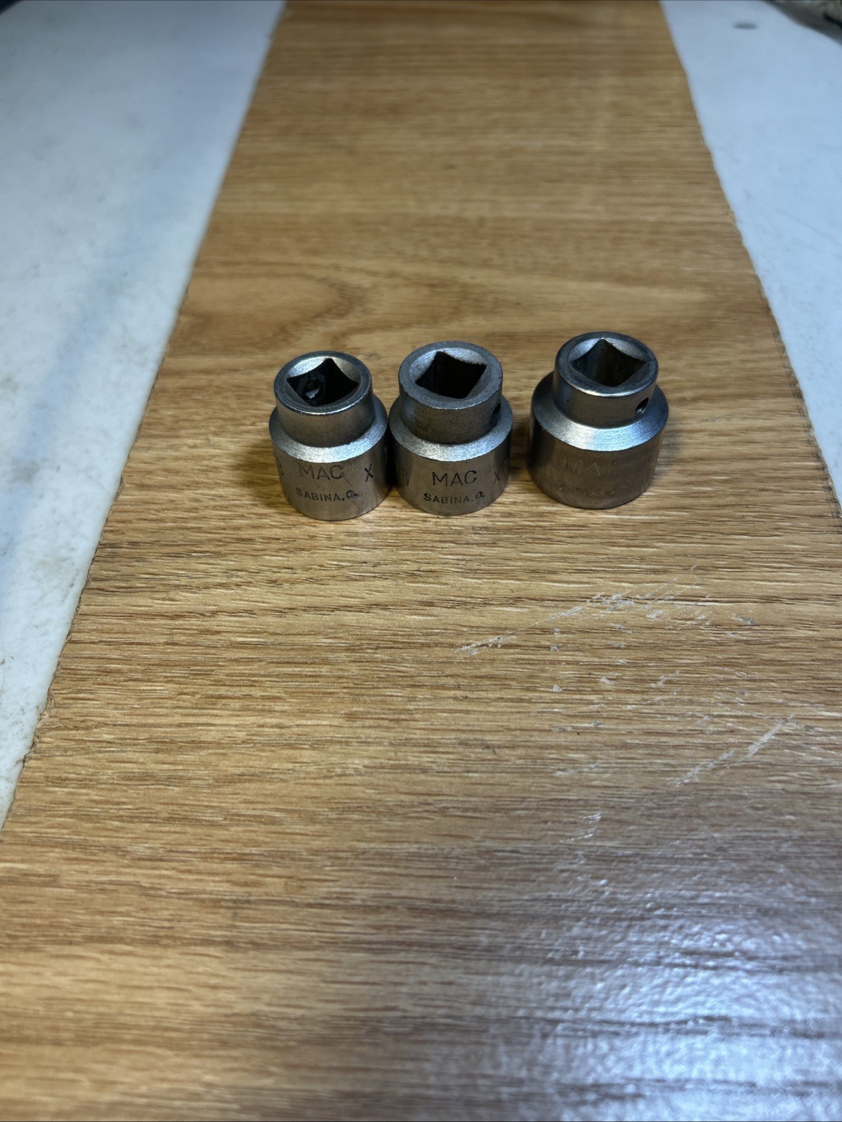 MAC – Lot Of 3 Shallow Sockets, M3/8” Drive,6pt (5/8”, 11/16” & 3/4”) Sabina, O