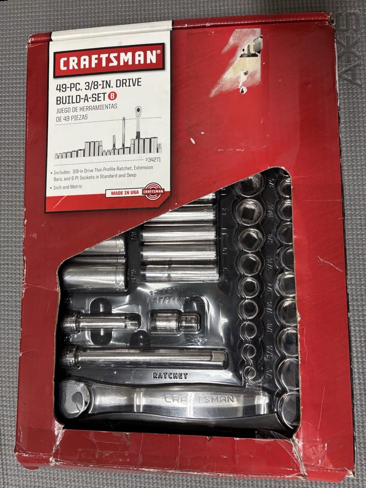 NOS Sears Craftsman 49pc 3/8” Drive Build-A-Set 34271 USA Low Profile Ratchet