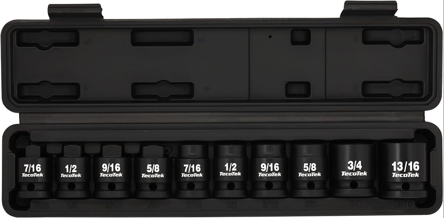 TecoTek 1/2″ Drive Pipe Plug Socket Set, 10-Pc SAE CR-MO 4-Point Sockets