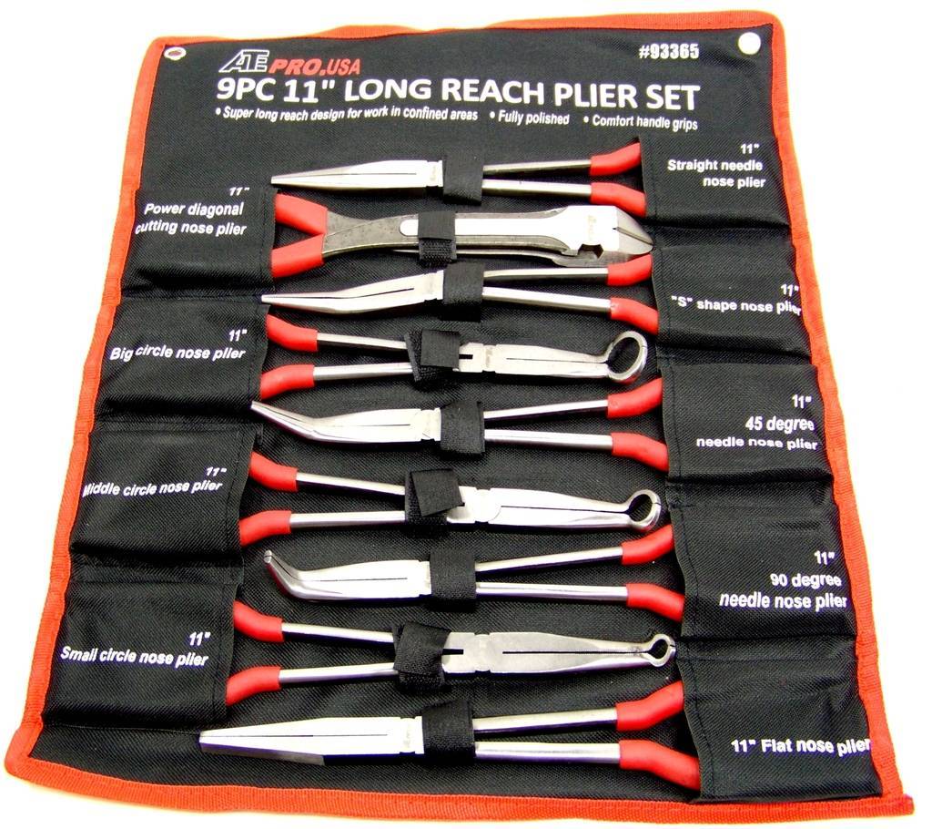 9 pc 11″ Long Nose Plier Set Long Reach Circle Bent Needle Nose Diagonal Cutter