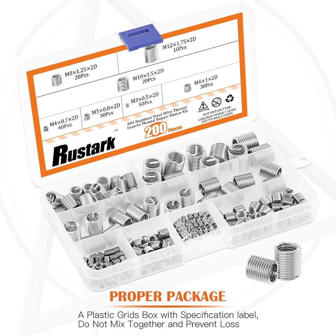 200 Pcs Stainless Steel Thread Inserts Kit M3-M12 Helicoil Screw Repair Set