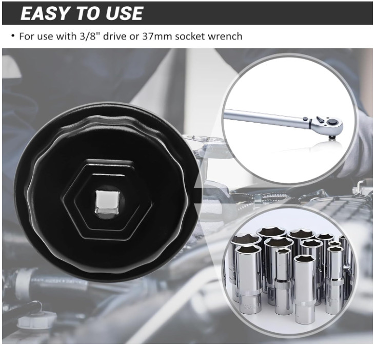 64mm Oil Filter Wrench Removal Tool Socket, 14 Flutes/4 Slots | Compatible with