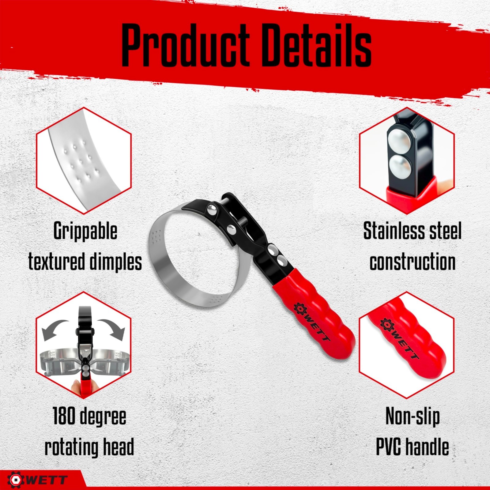 5-Piece Swivel Oil Filter Wrench Set with Adjustable Plier, Stainless Steel Tool