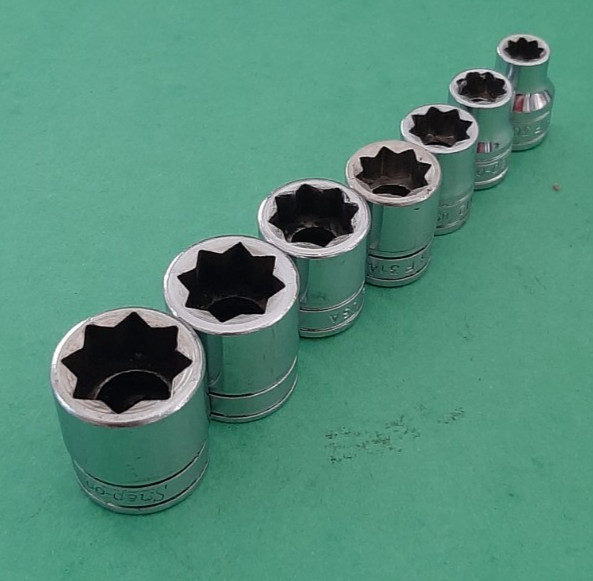Snap-on F308-F320 1/4″ – 5/8″ 3/8″ Drive 7 Pc Double Square 8pt Point Socket Set
