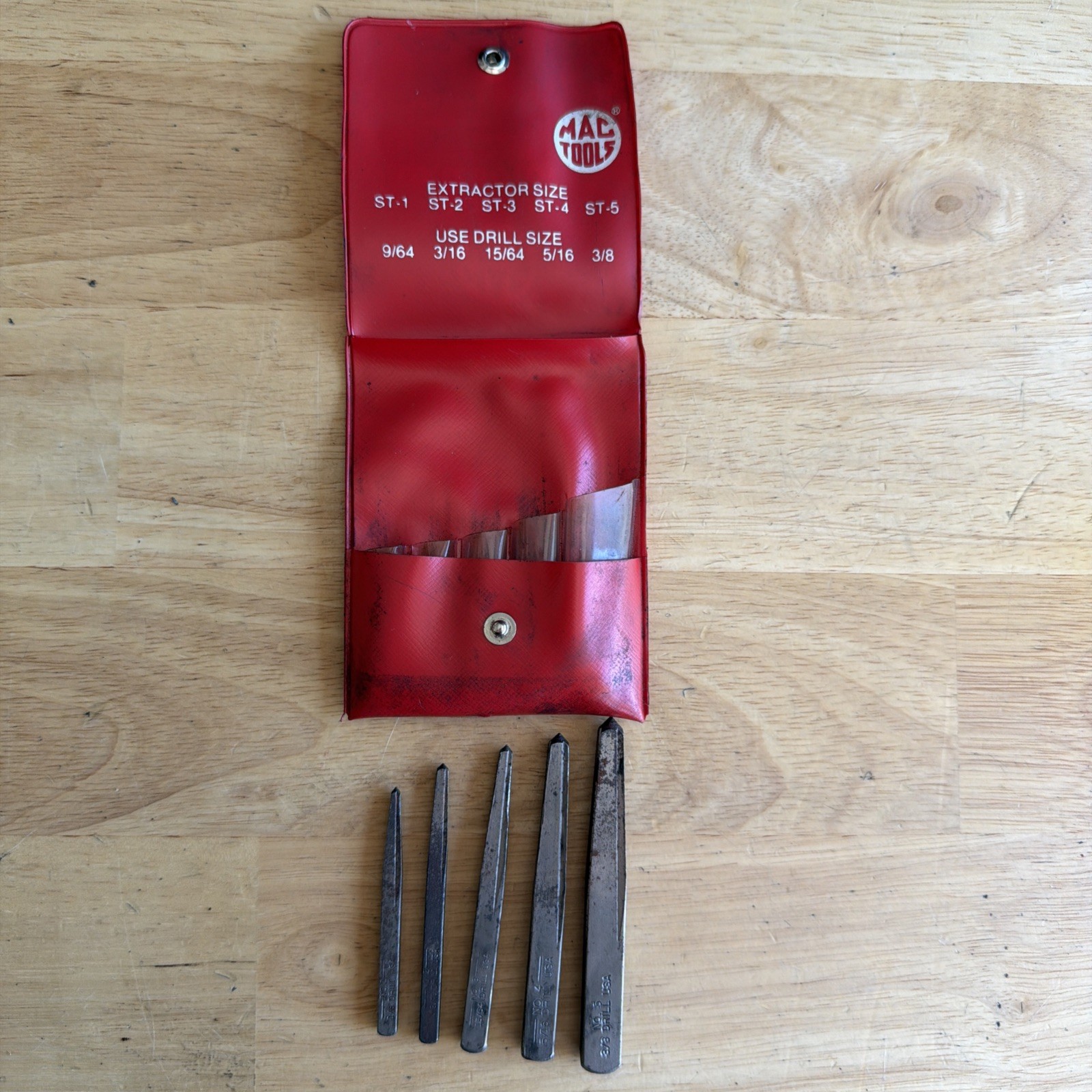 Mac Tools Screw Extractor Set 5pc W/ Kit Bag #1 thur #5 Complete 5663ES USA