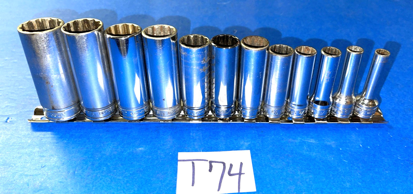 SNAP-ON TOOLS 12 PIECE 3/8 DRIVE SAE. DEEP CHROME 12 POINT SOCKET SET 211SFY