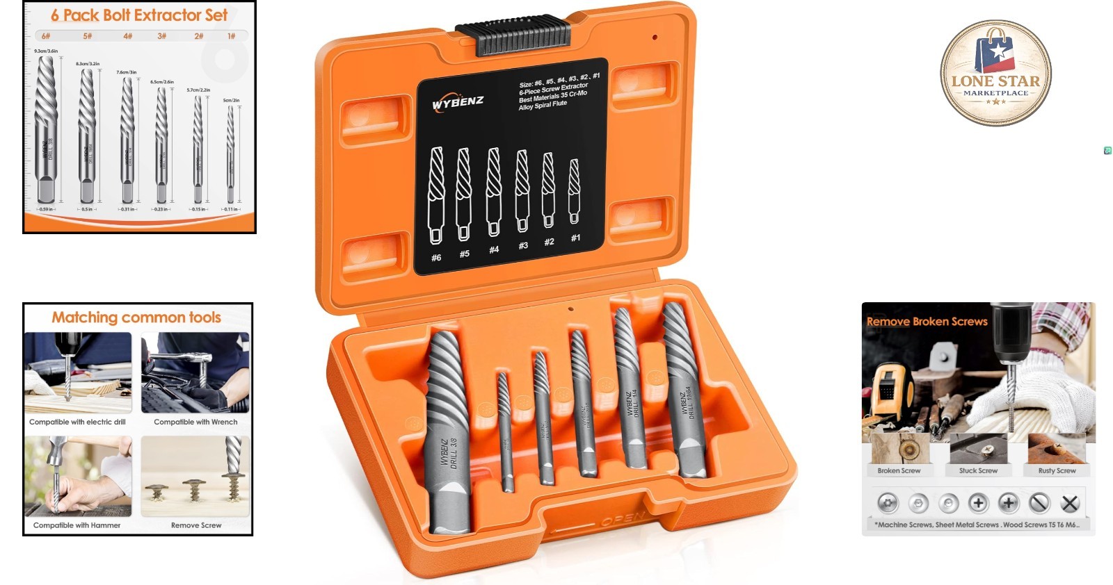 Ultimate 6-Piece Spiral Flute Screw Extractor Set – Effortless Bolt Removal
