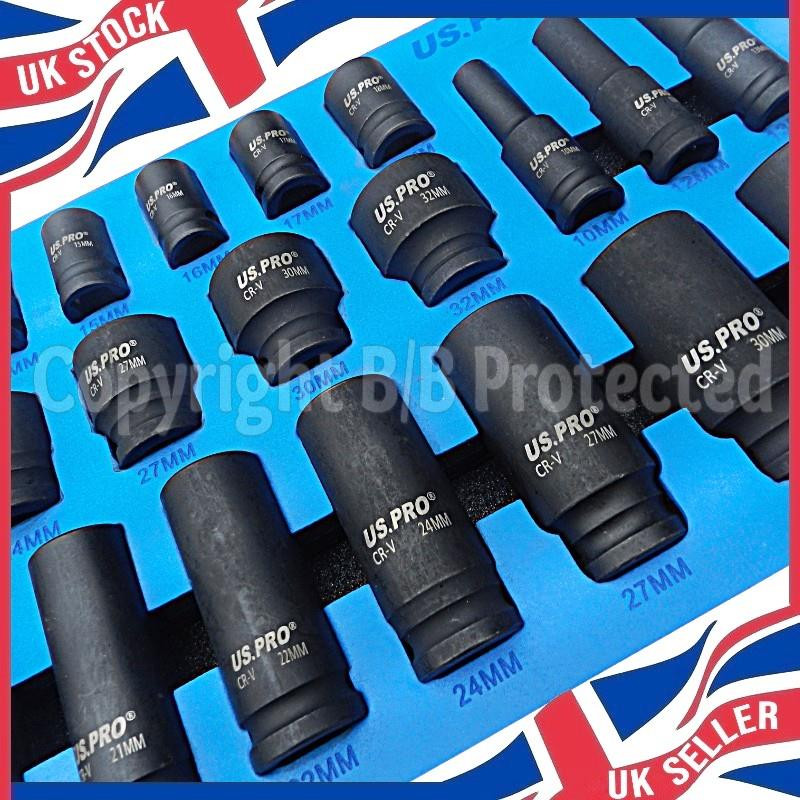 35PC SET 1/2″ DRIVE 6PT CR-V DEEP AND SHALLOW HEX IMPACT SOCKET LONG SHORT REACH