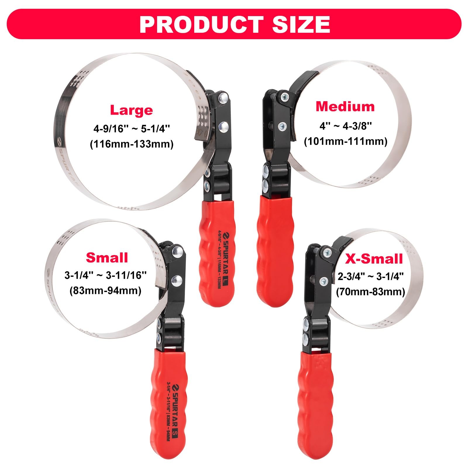 Spurtar Swivel Oil Filter 7-Piece Set: 2-3/4″ – 5-1/4″, Black, Red, Silver