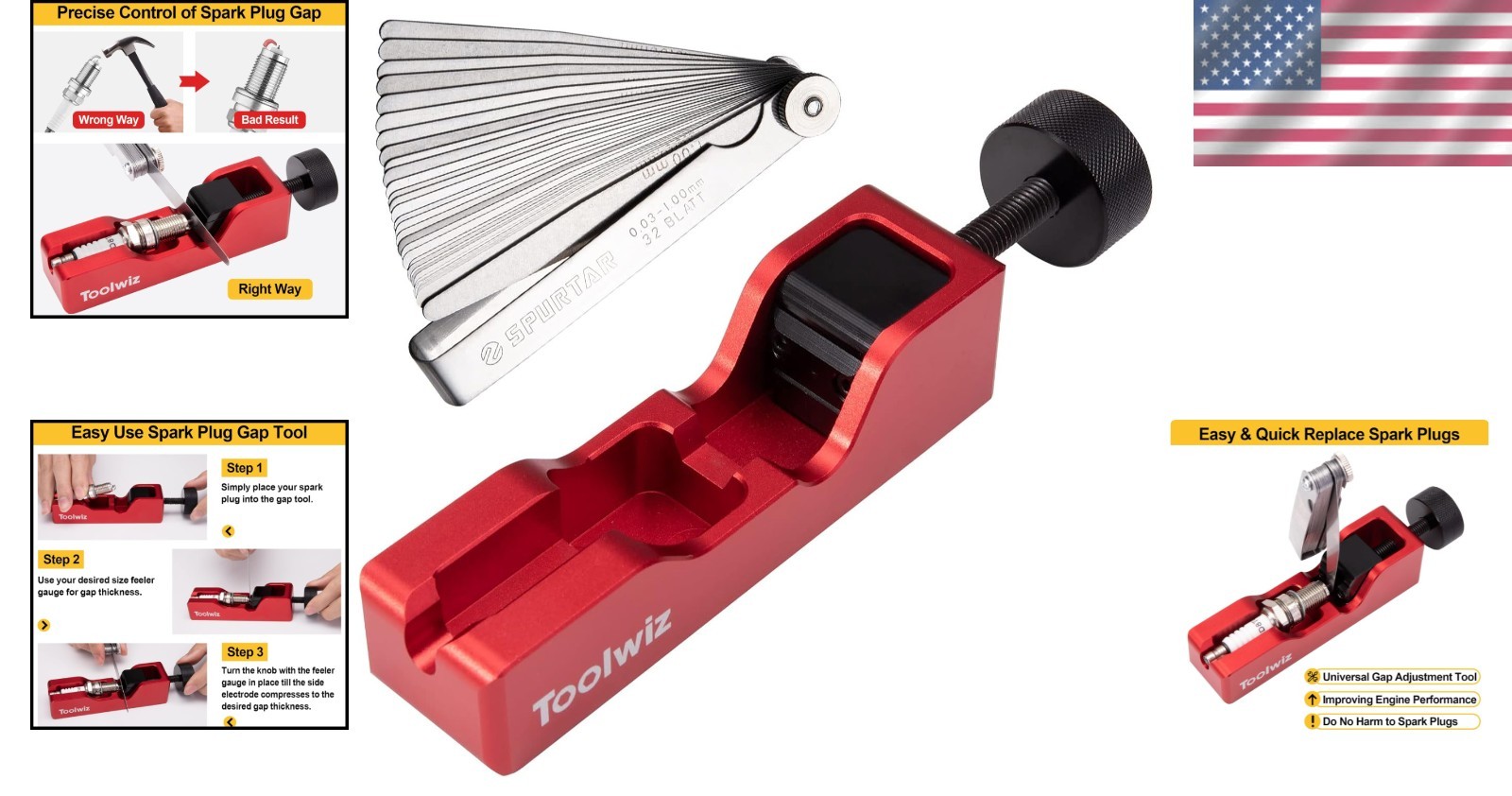 Compact Spark Plug Gap Tool with 32-Blade Feeler Gauge for Precise Adjustment