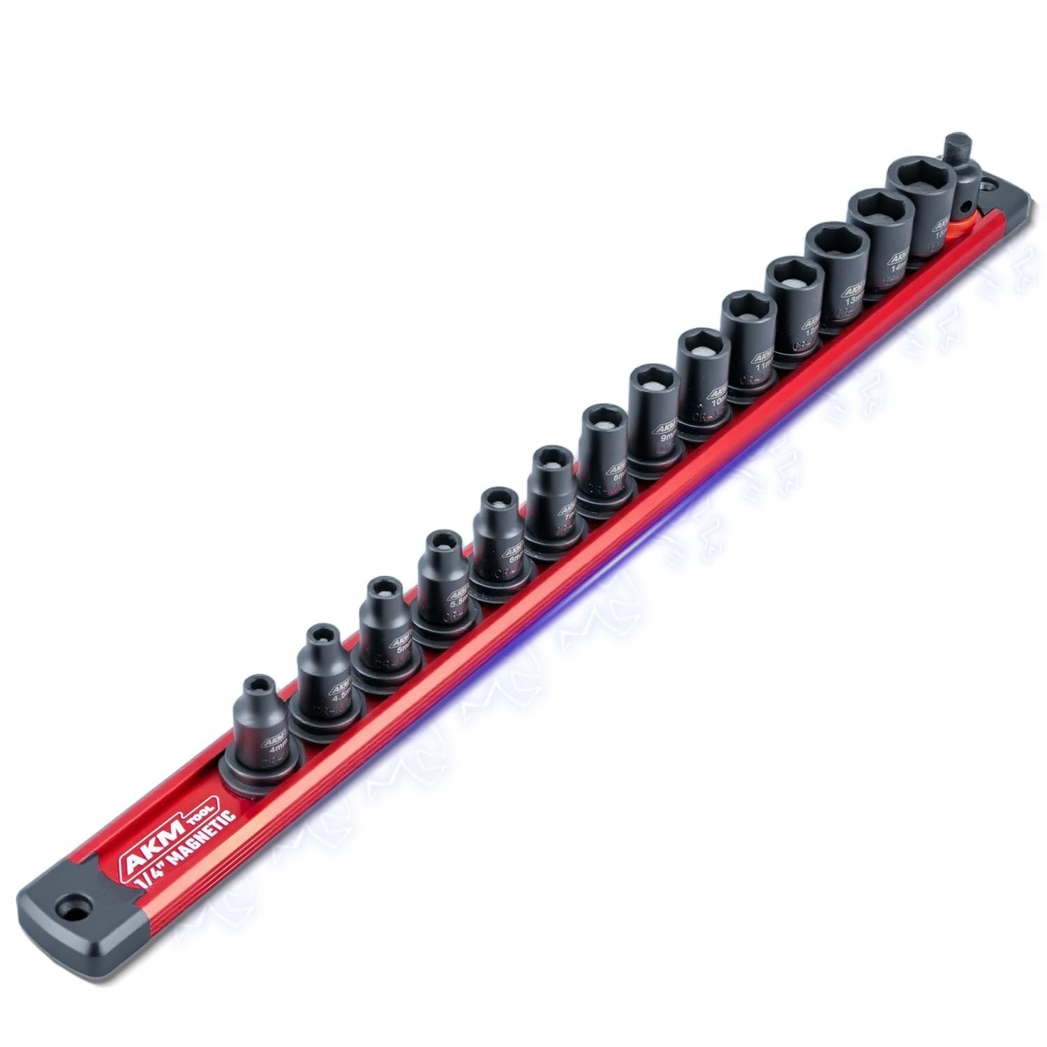 15-Piece 1/4″ Drive Magnetic Impact Socket Set, 4mm-15mm, 6 Point, Cr-Mo, Adapte