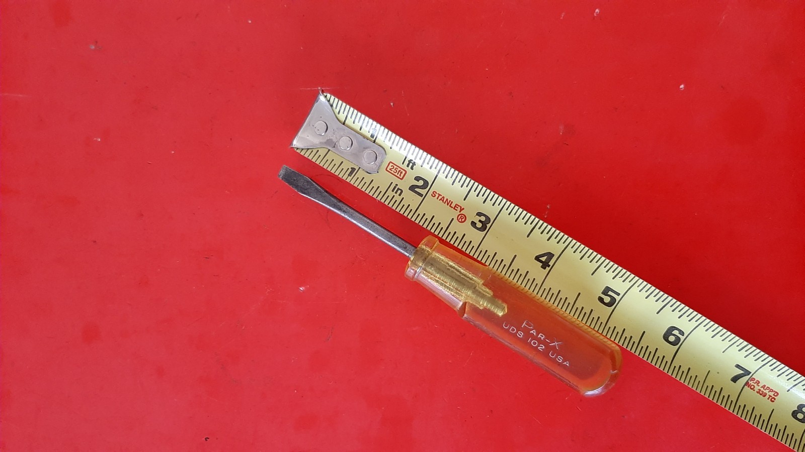 Vintage Par-X Flat Yellow Handle Slotted Screwdriver UDS-102 5.25” Long USA