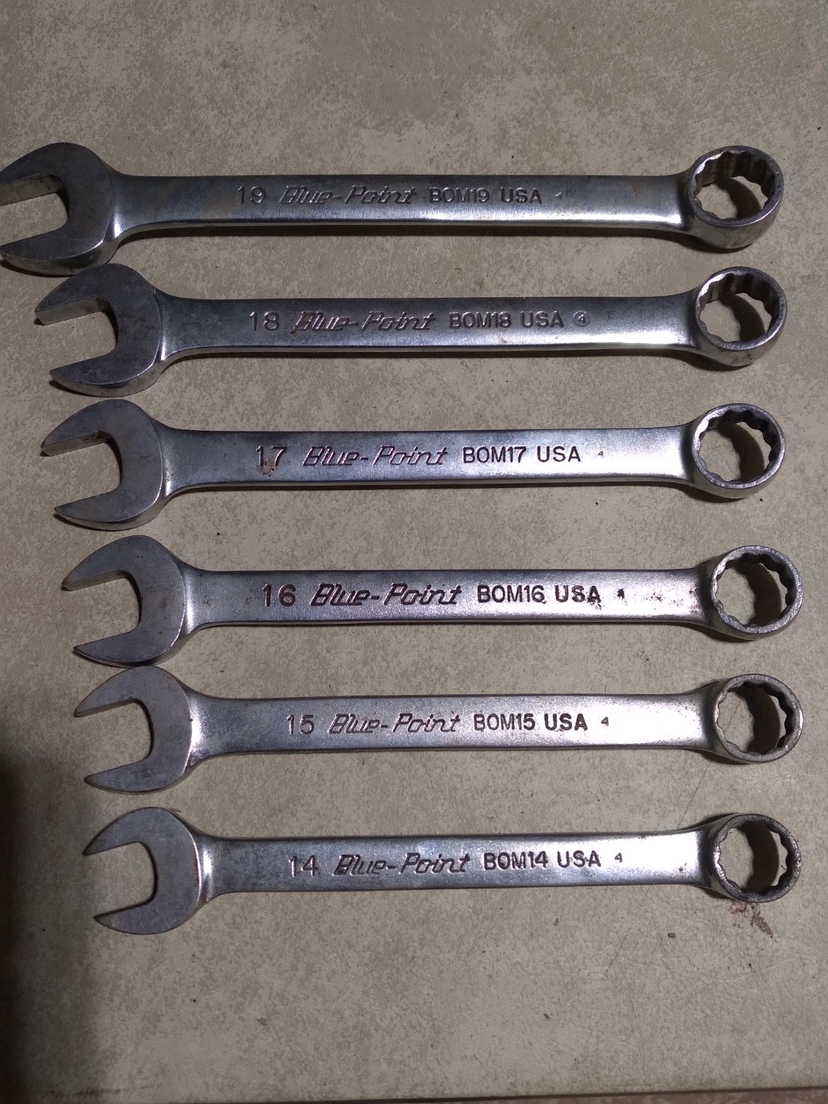 6-Blue Point Metric 12 Point Combination Wrenchs USA BOM14,15,16,17,18,19