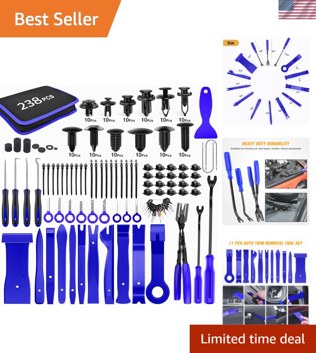 238Pcs Trim Removal Tool, Auto Push Pin Bumper Retainer Clip Set Fastener Ter…
