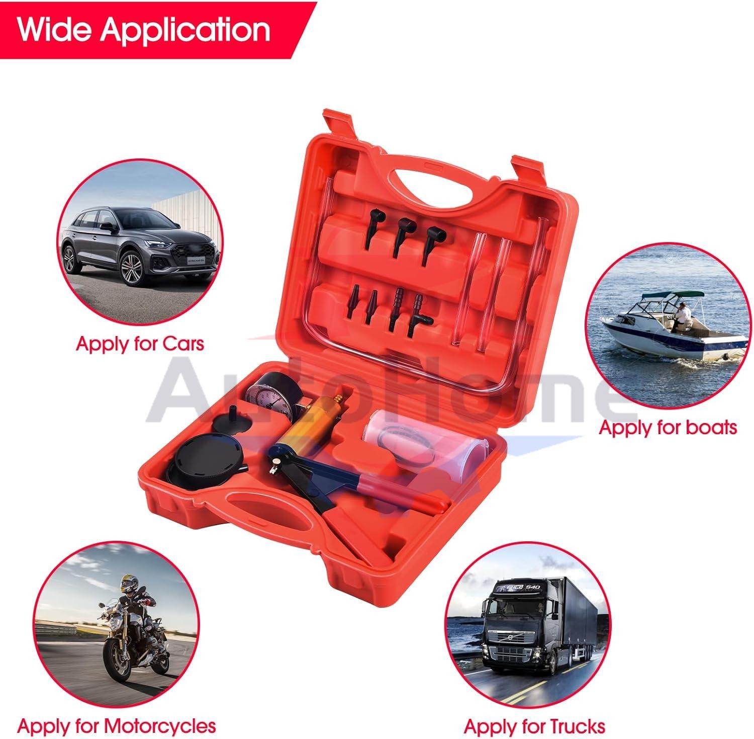 Hand Held Vacuum Pressure Pump Tester Set Brake Fluid Bleeder Bleeding Kit +Box