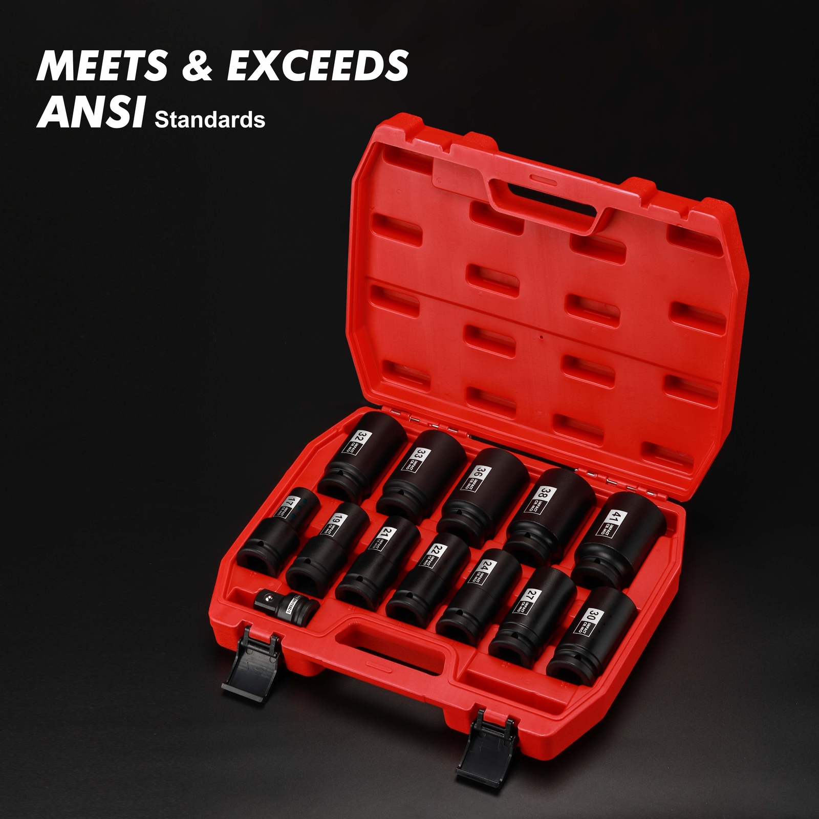 3/4″ Drive Deep Impact Socket Set 13Pcs Jumbo Socket Metric(17mm to 41mm) 6Point
