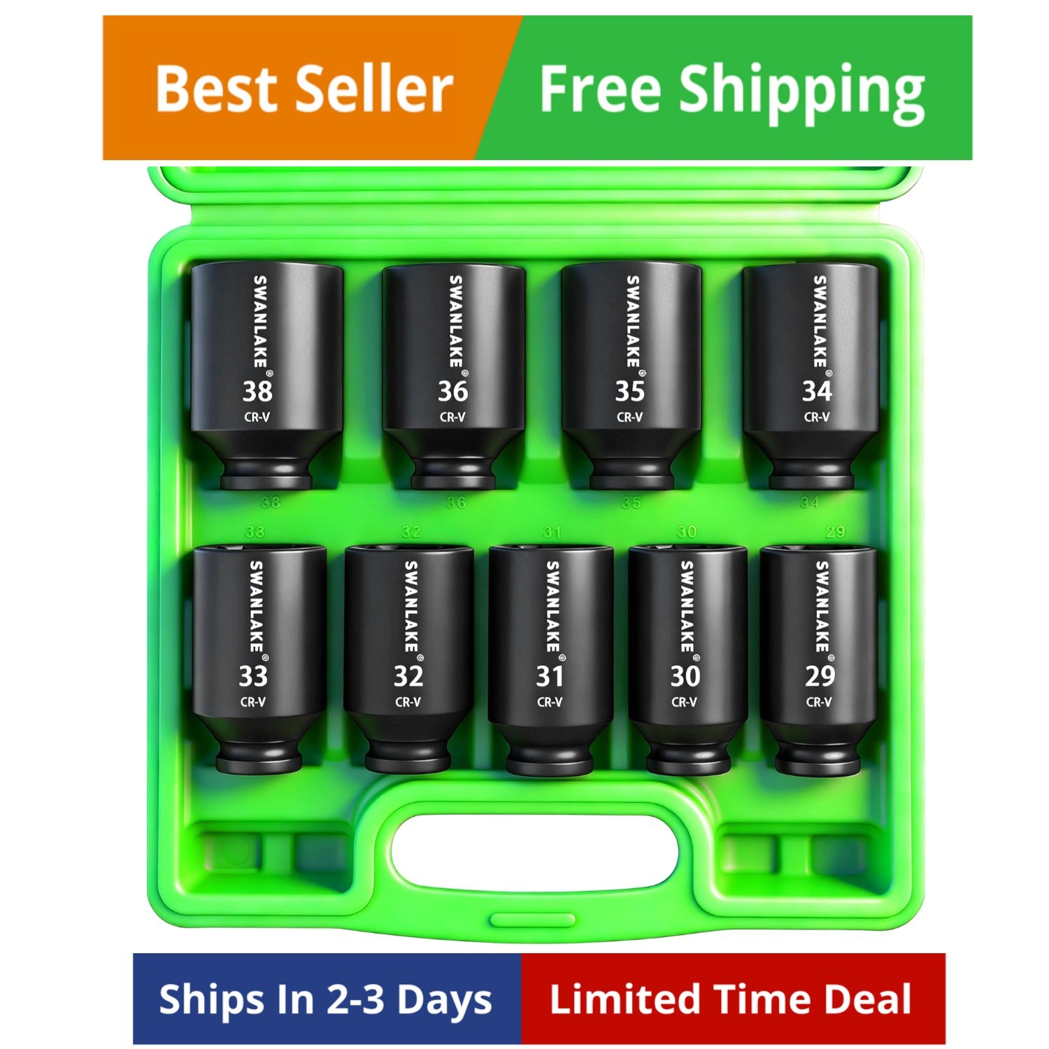SWANLAKE 9-Piece 1/2″ Impact Axle Nut Socket Set, Deep Metric Large Socket Se…